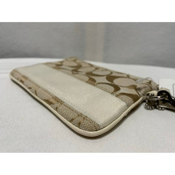 NEW Coach Signature Stripe Wristlet Light Khaki White Silver F42618 - Picture 6 of 11